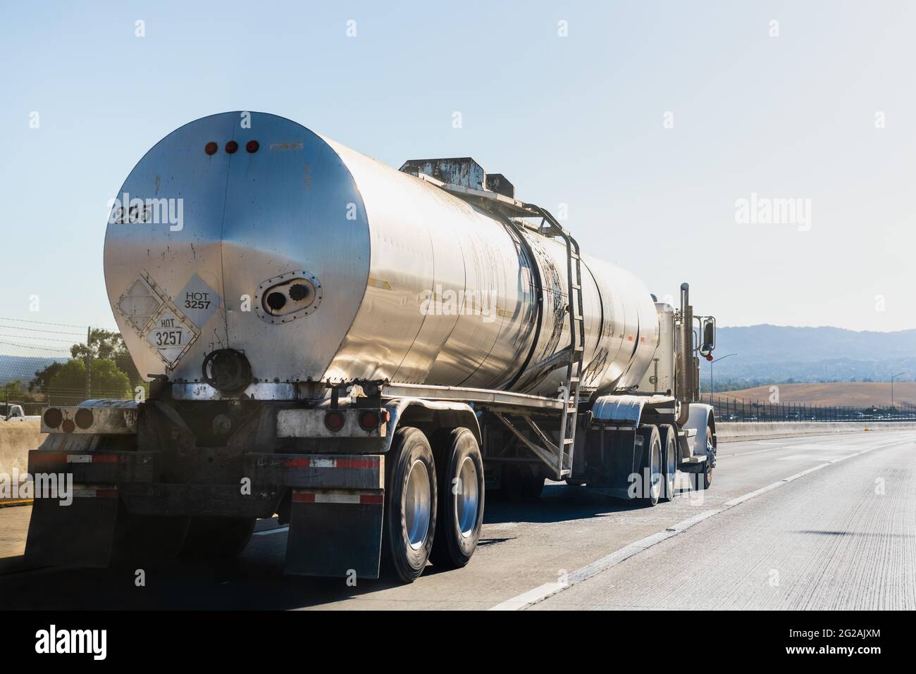 Tanker truck driving on the freeway Stock Photo