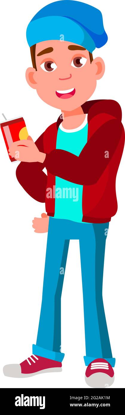 stylish boy teen drinking soda beverage cartoon vector Stock Vector Image &  Art - Alamy