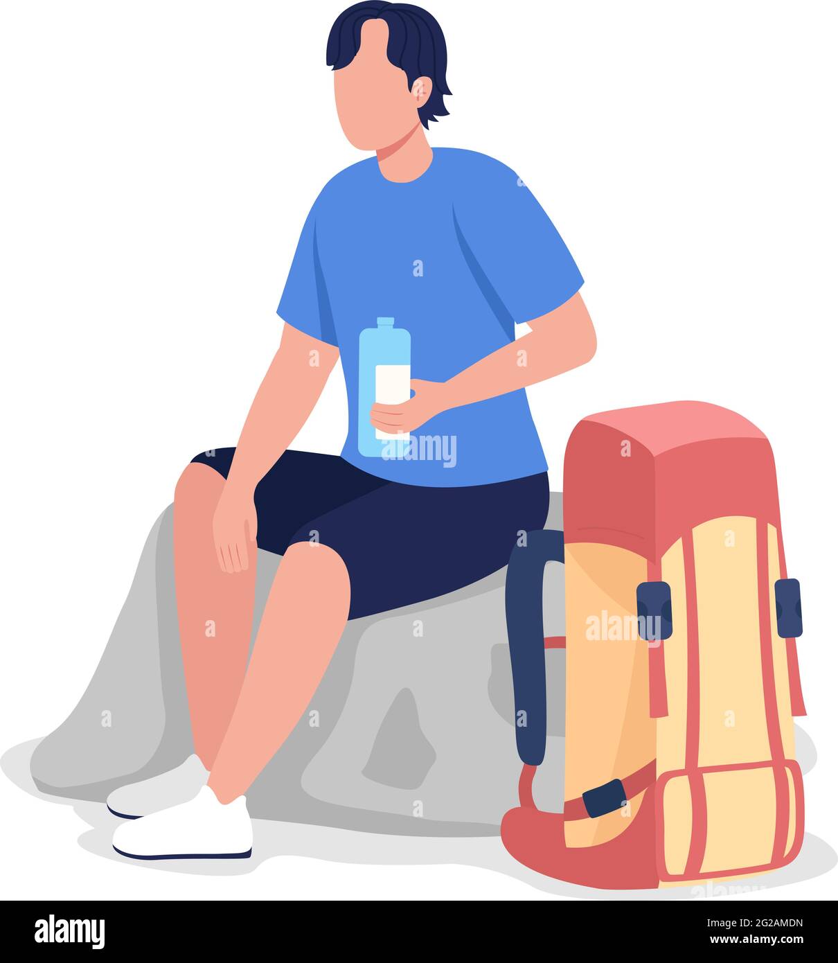 Hiker drinking water semi flat color vector character Stock Vector