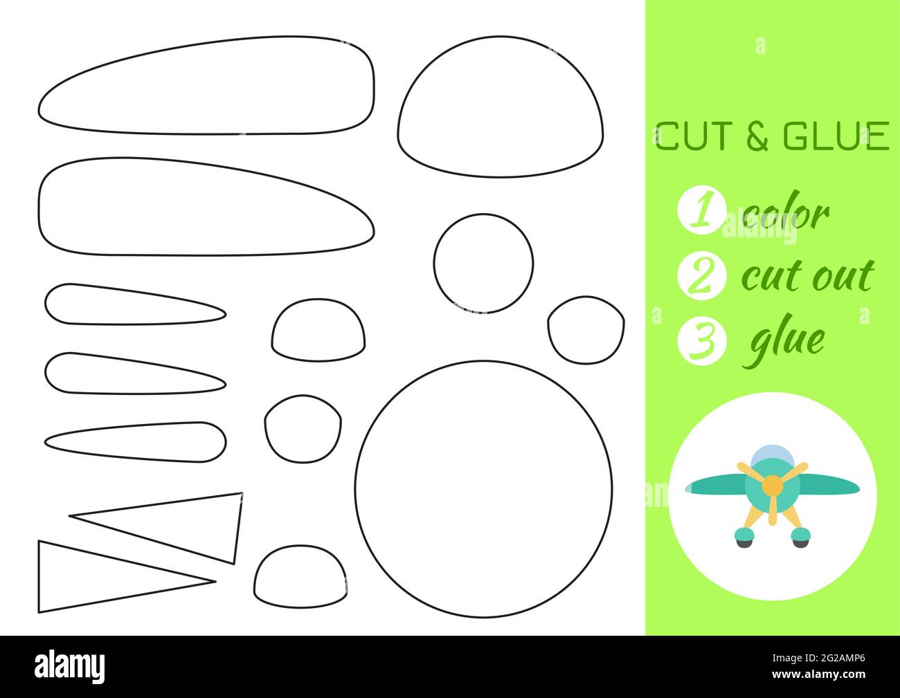color cut and glue paper green airplane cut and paste craft activity page educational game for preschool children diy worksheet kids logic game stock vector image art alamy