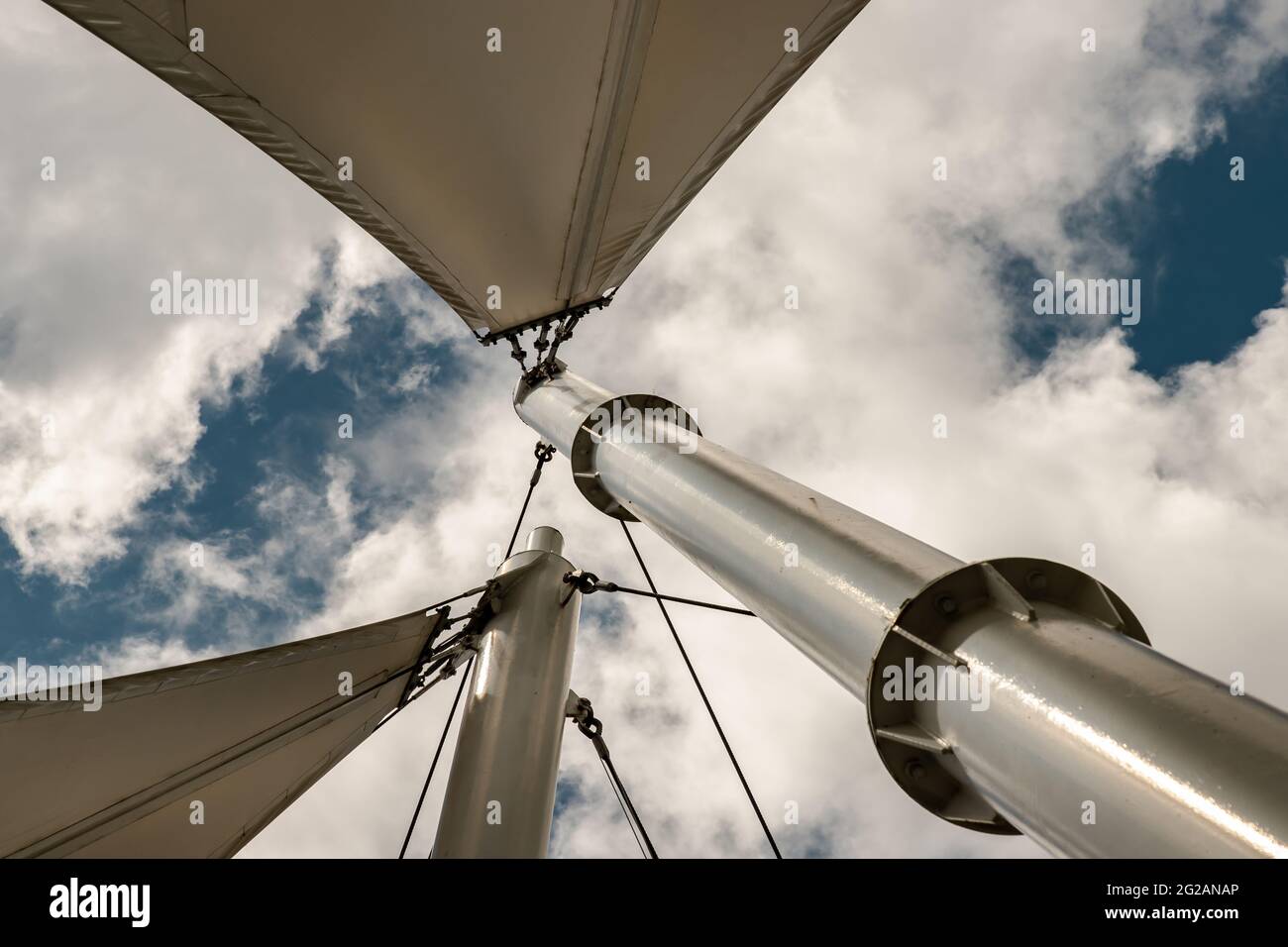 Connection points of tension membrane roof. Turnbuckle wire rope