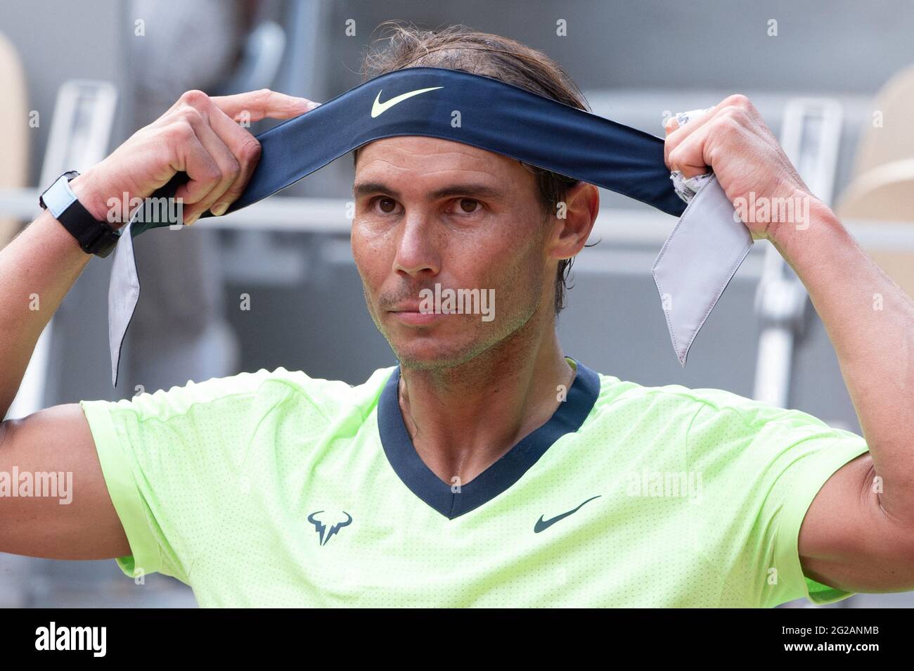 Paris, France. 09th June, 2021. Raphael Nadal during the 2021 French Open at Roland Garros on June 9, 2021 in Paris, France. Photo by Laurent Zabulon/ABACAPRESS.COM Credit: Abaca Press/Alamy Live News Stock Photo