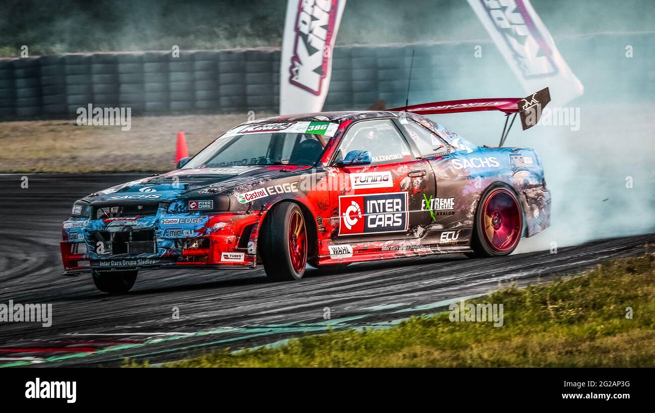 Oschersleben, Germany, August 30, 2019: Bartosz Ostalowski driving his Nissan  Skyline R34 LS3 during the Drift Kings International Series Stock Photo -  Alamy