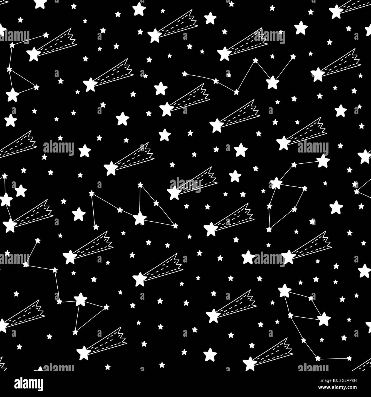 Seamless pattern shooting star abstract symbol space.Astrology background doodle style. Stock Photo