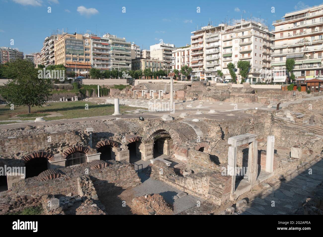 Thessalonika, Greece - July 09, 2010: ruins of ancient roman agora in Thessaloniki, Greece. Commercial activity began in the 3rd century BC and peaked Stock Photo