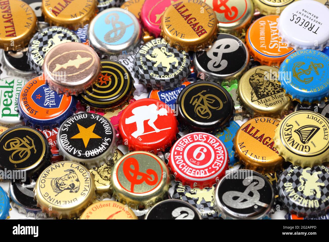 A colorful, and eclectic collection of bottle caps Stock Photo