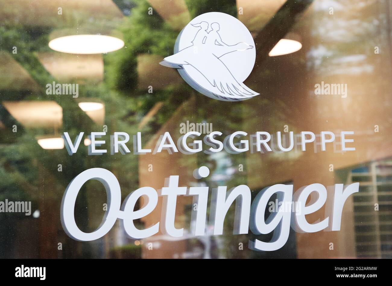 Hamburg Germany 07th June 21 A Logo And The Words Verlagsgruppe Oetinger Stand On A Pane Of Glass Next To The Entrance To The Newly Occupied Building Of The Publishing House Of