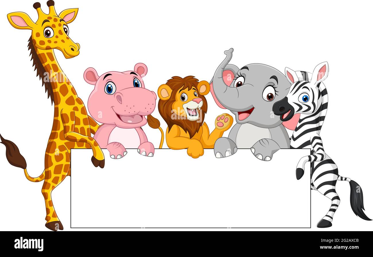 Cartoon wild animals with blank sign Stock Vector Image & Art - Alamy