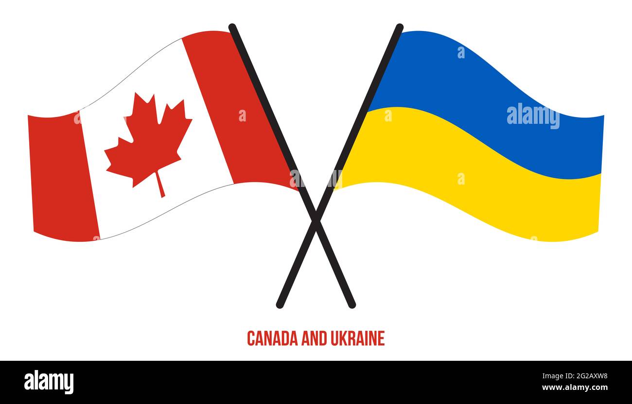 Canada and Ukraine Flags Crossed And Waving Flat Style. Official ...