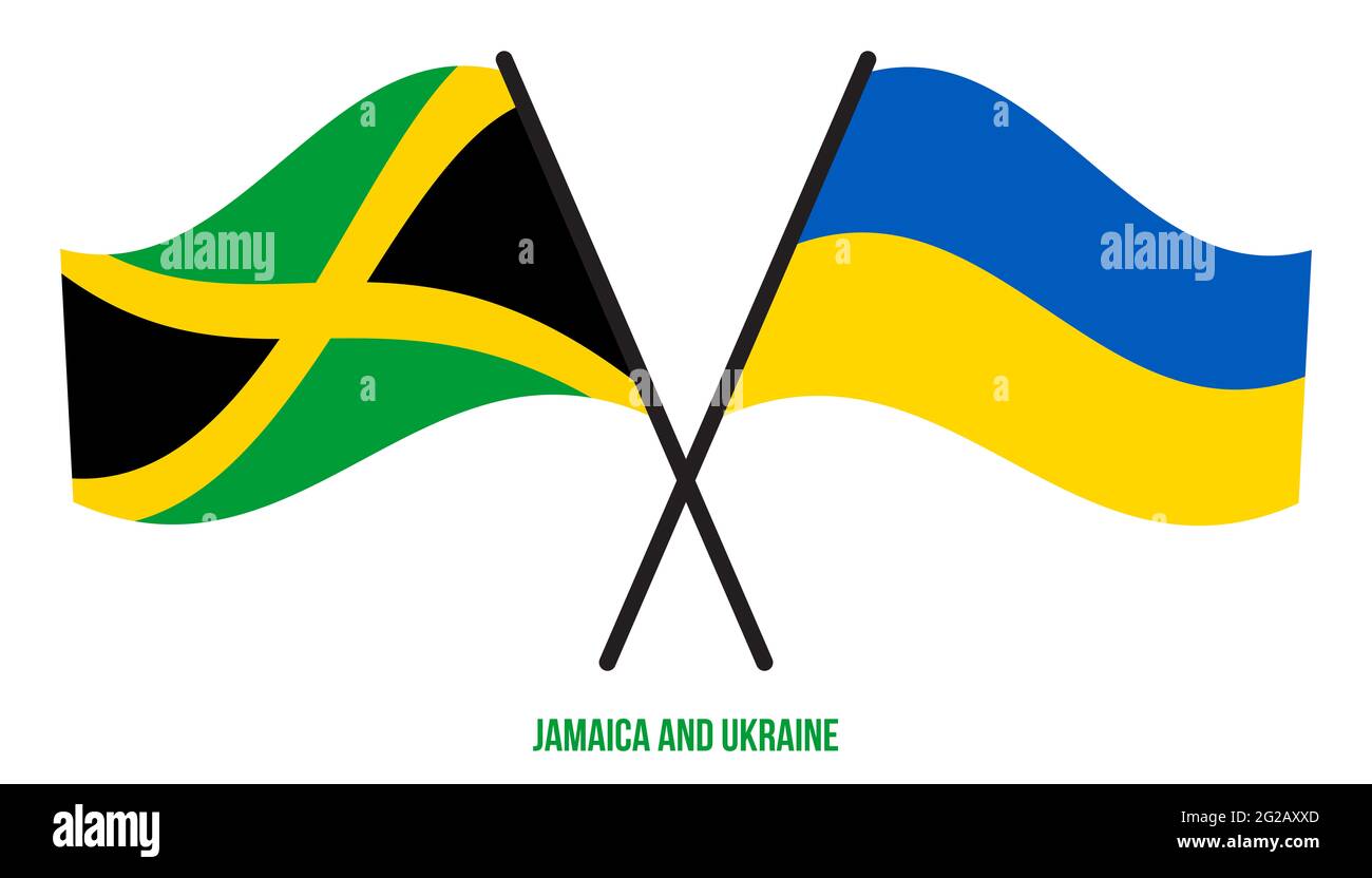 Jamaica and Ukraine Flags Crossed And Waving Flat Style. Official ...