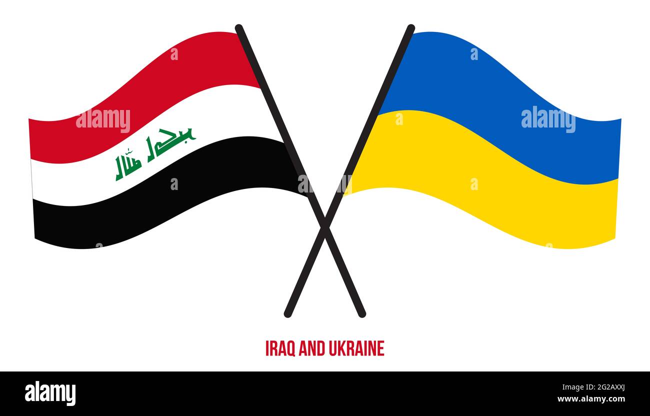 Iraq and Ukraine Flags Crossed And Waving Flat Style. Official Proportion. Correct Colors. Stock Photo