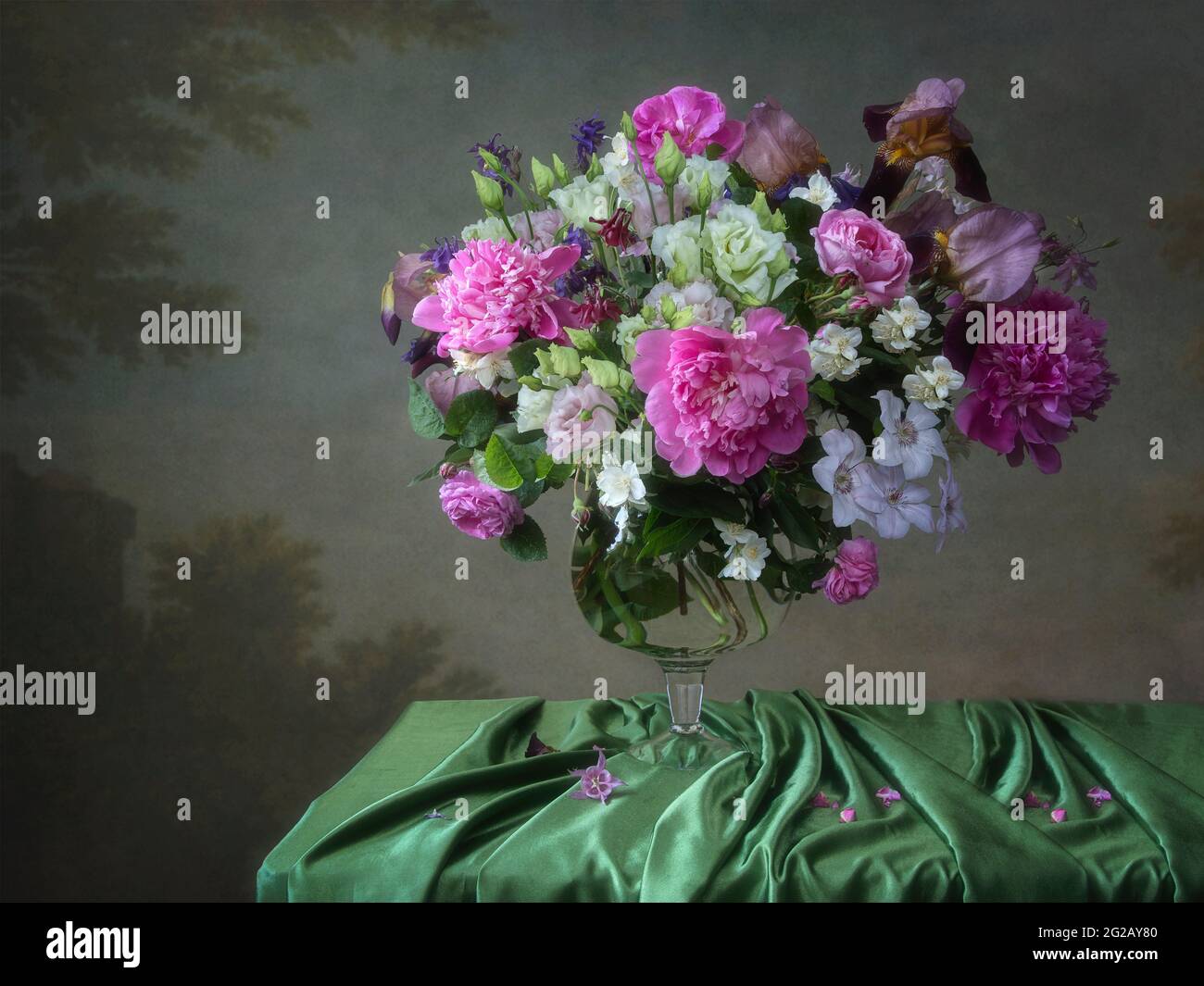 Still life with beautiful bouquet of garden flowers Stock Photo - Alamy