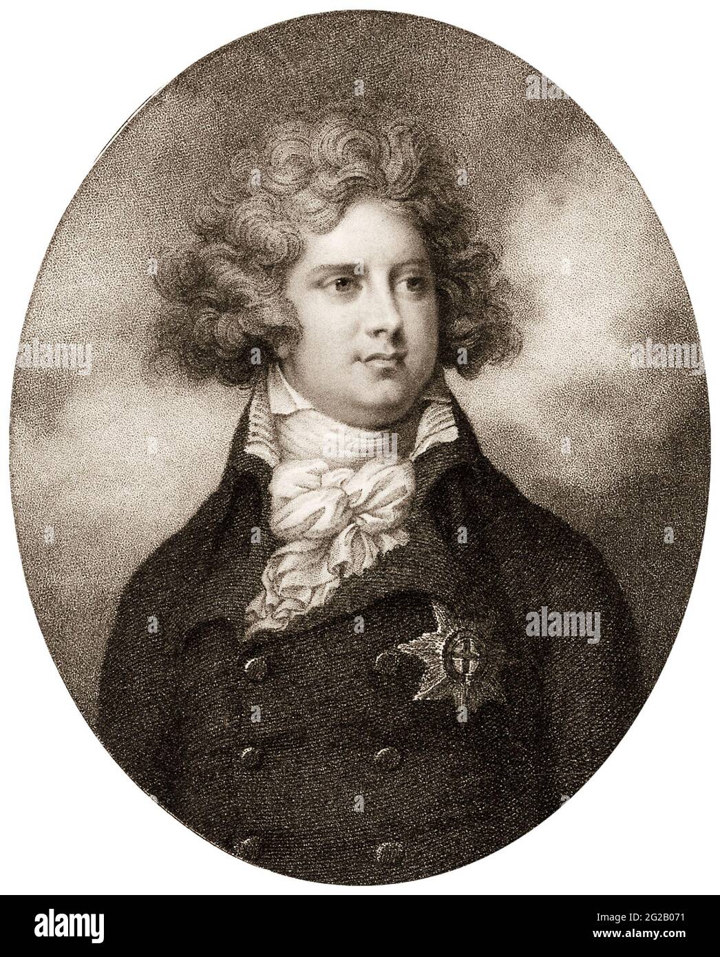 George (1762–1830) Prince of Wales, later George IV, King of the United Kingdom of Great Britain and Ireland and King of Hanover (1820-1830), portrait engraving by John Conde after Richard Cosway, 1794 Stock Photo