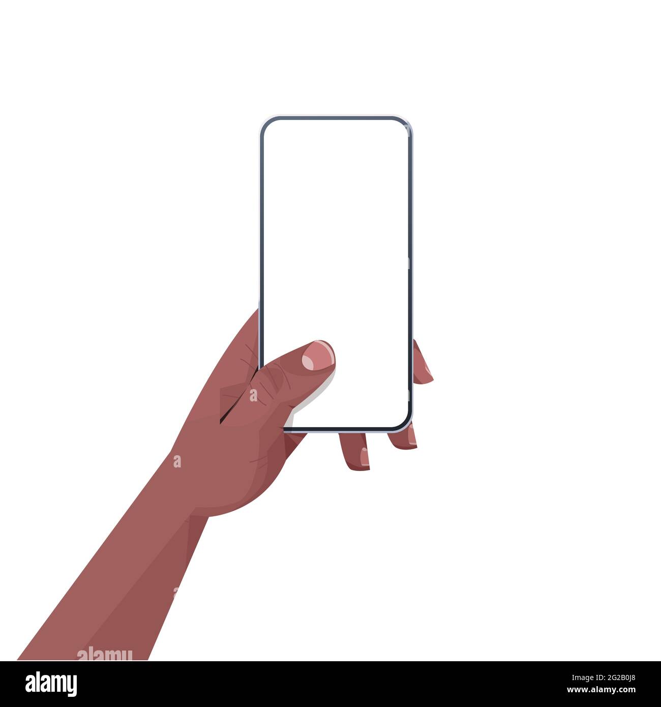 african american human hand holding smartphone with blank touch screen ...