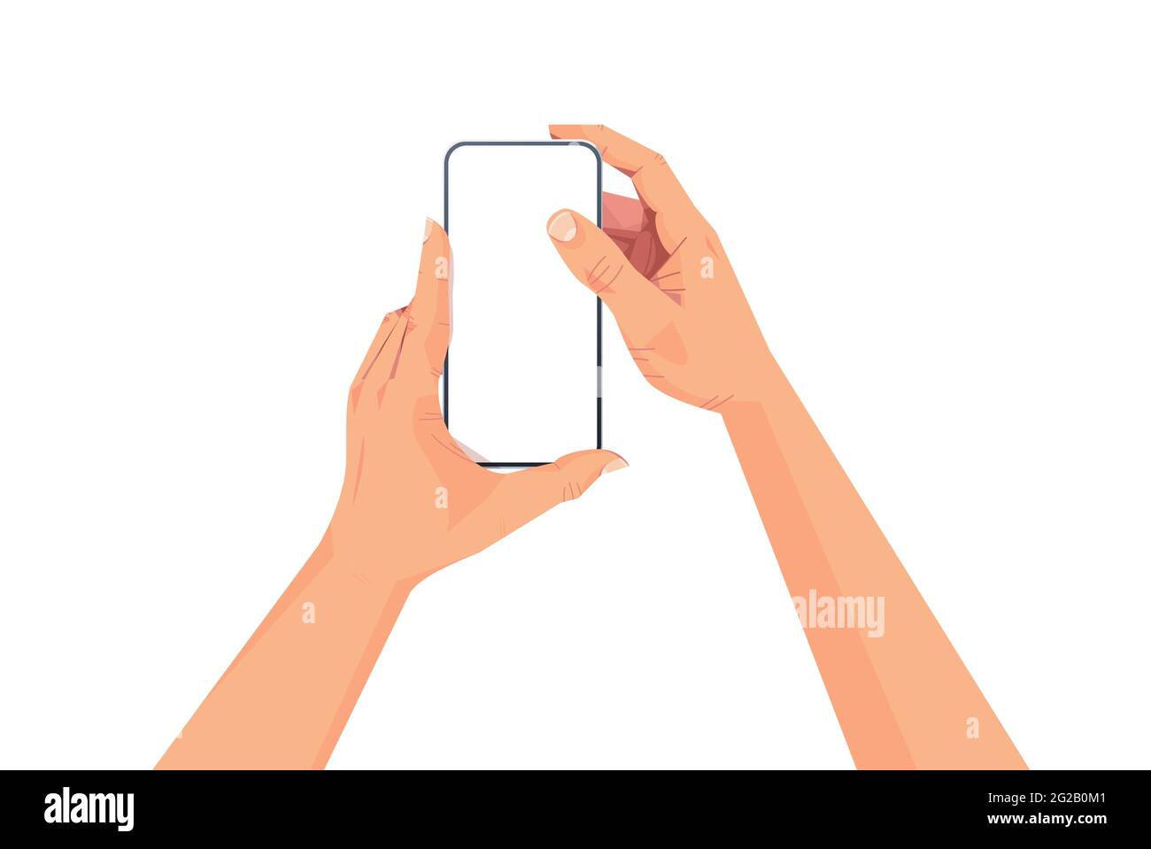 human hands holding smartphone with blank touch screen using mobile ...