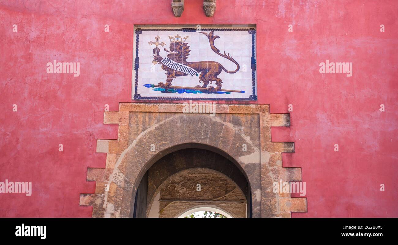 Royal Alcazars of Seville. Gate of the Lion. The main entrance Stock Photo
