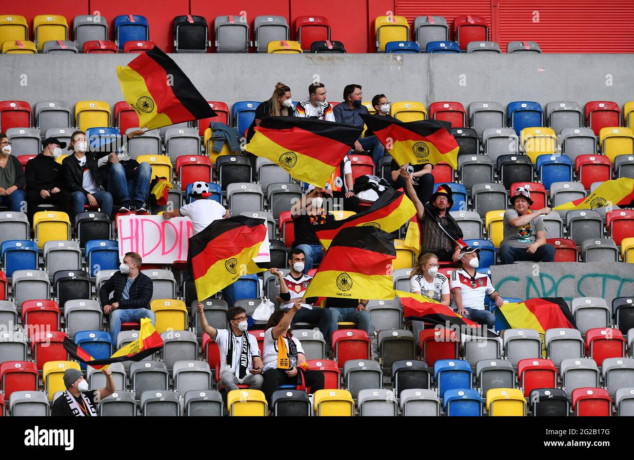 Test match for Euro 2020, Merkur-Spiel-Arena Düsseldorf: Germany - Latvia 7:1;  (GER). 1000 spectators were allowed in the wide round of the stadium. Stock Photo
