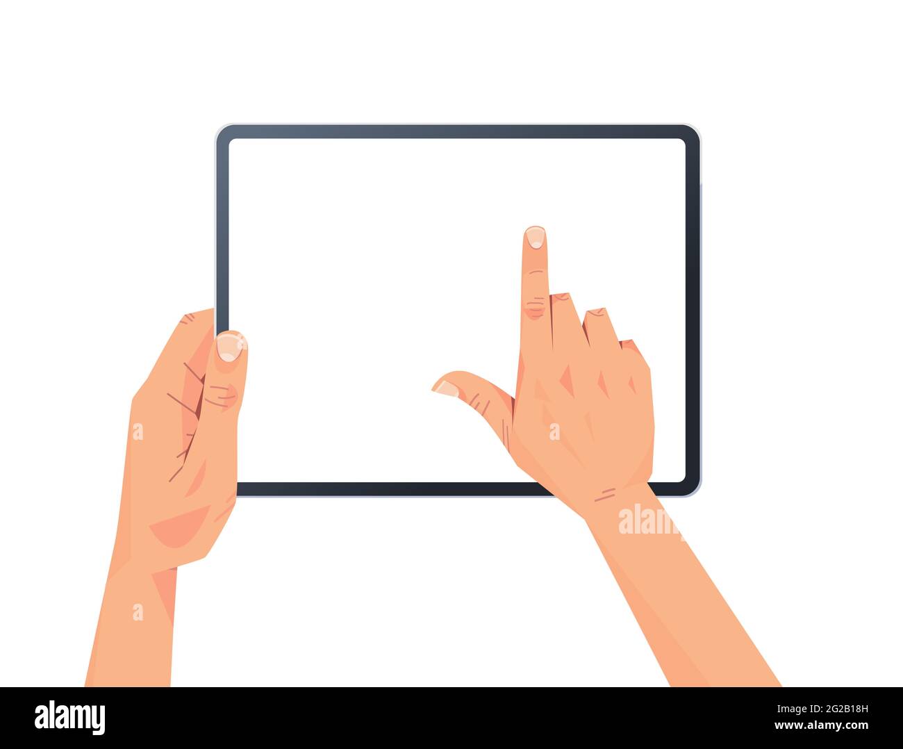 human hands holding tablet pc with blank touch screen using digital ...