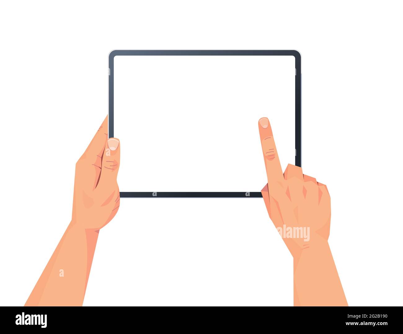 human hands holding tablet pc with blank touch screen using digital device concept isolated Stock Vector