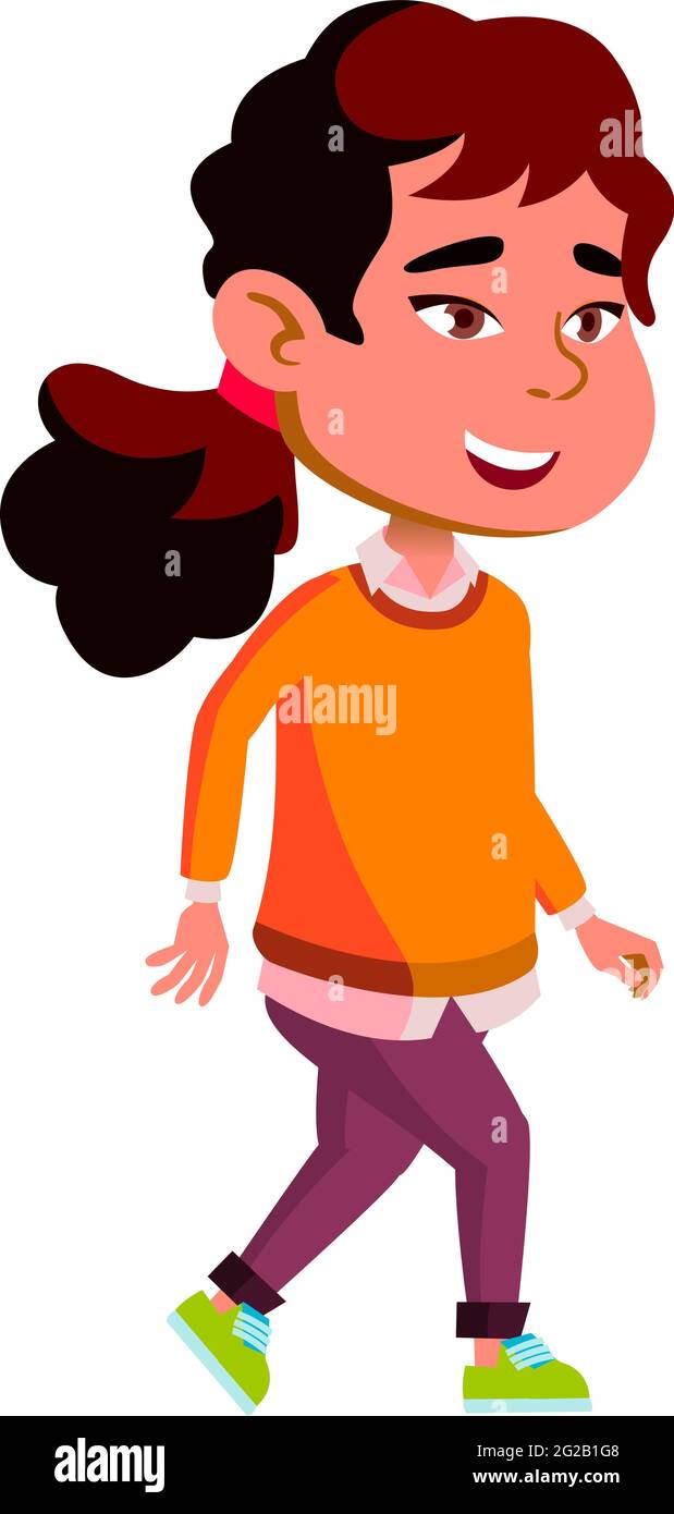 delighted young lady walking slowly on path cartoon vector Stock Vector