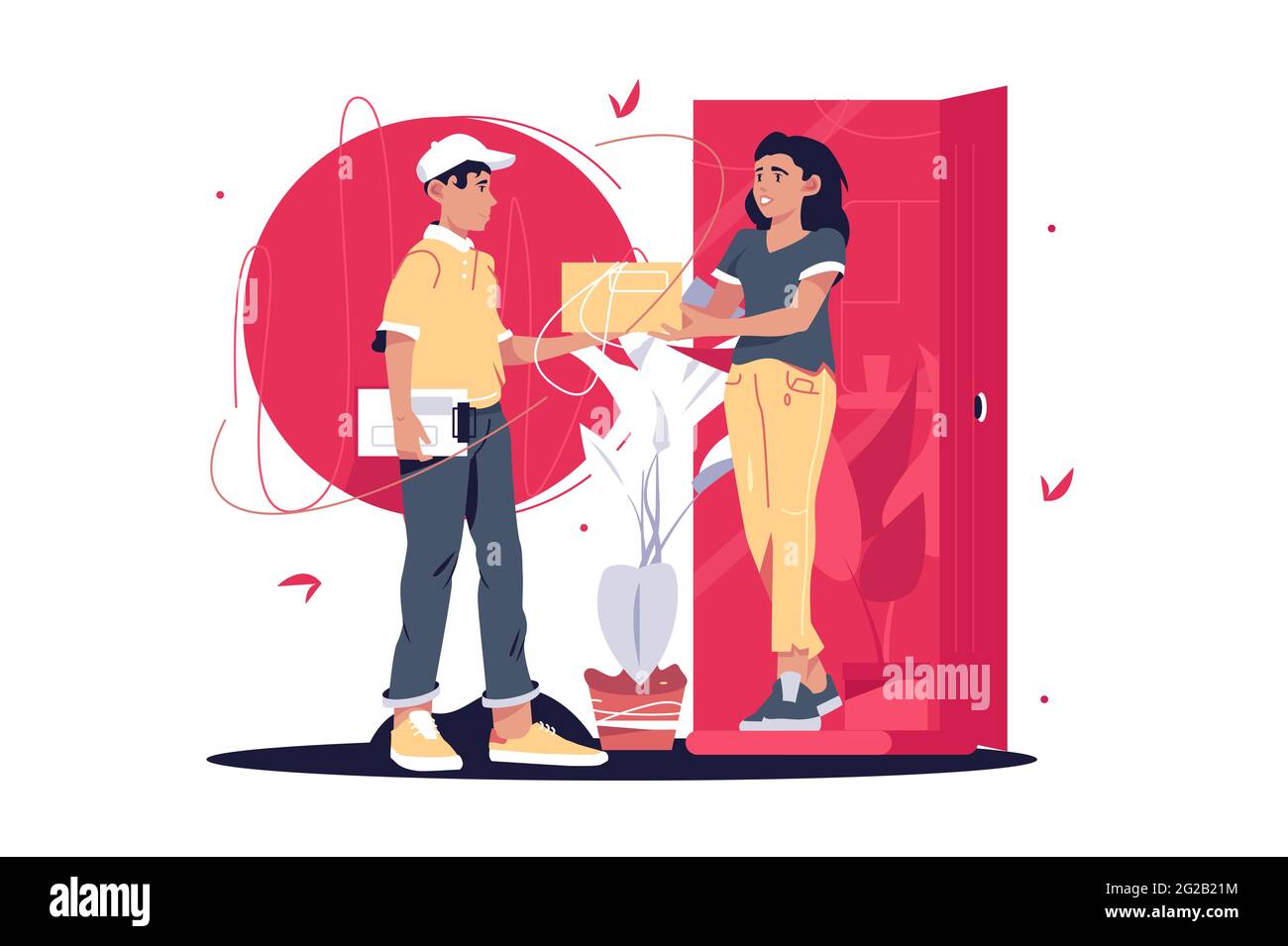 Delivery man and customer at door Stock Vector