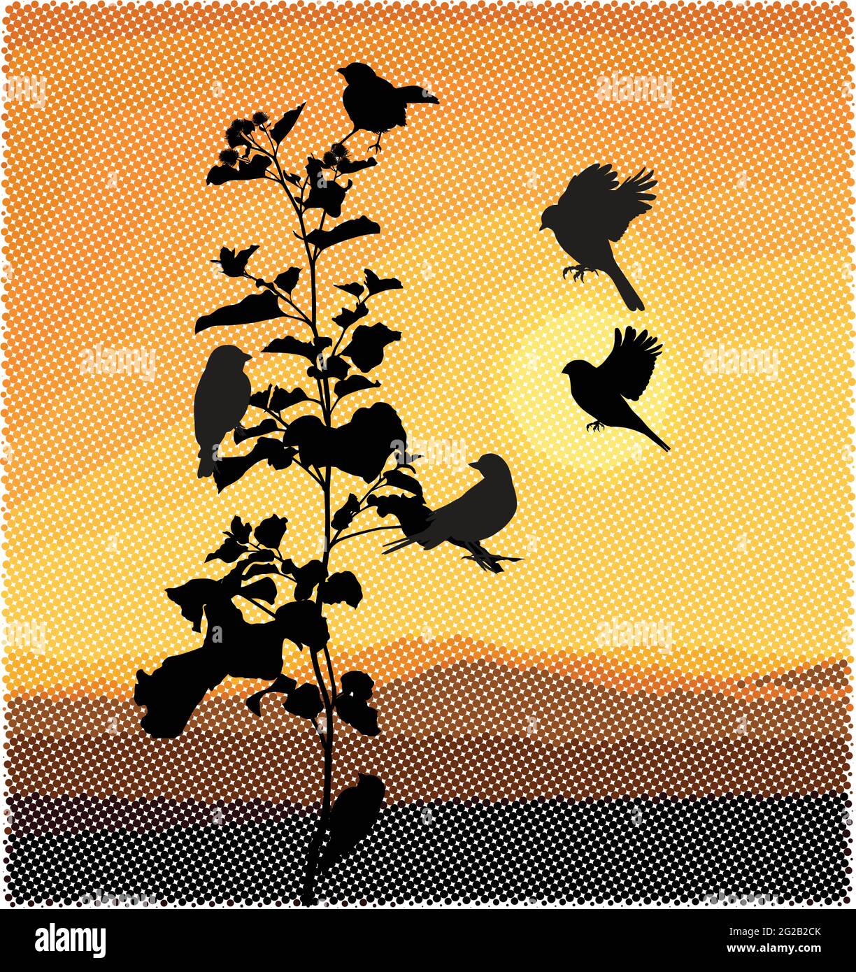 Small songbirds on burdock Stock Vector