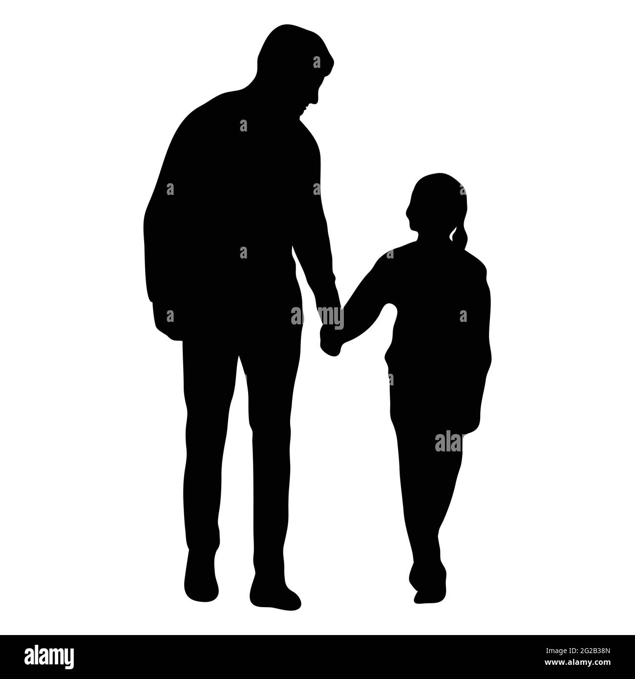 Silhouette of a father and child holding hands. Male silhouette with little girl vector illustration. Stock Vector