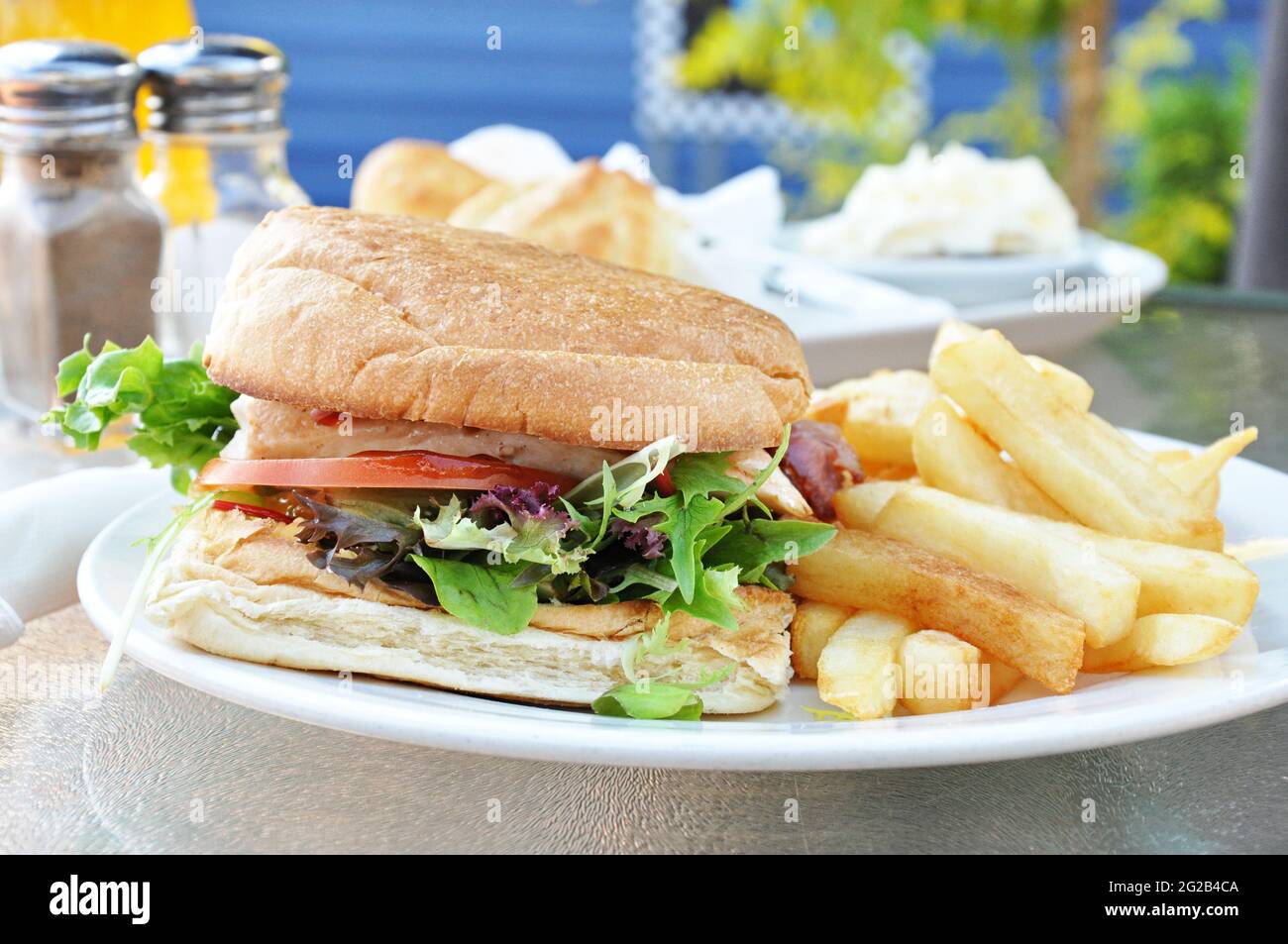 Chicken burger with French fries Stock Photo Alamy
