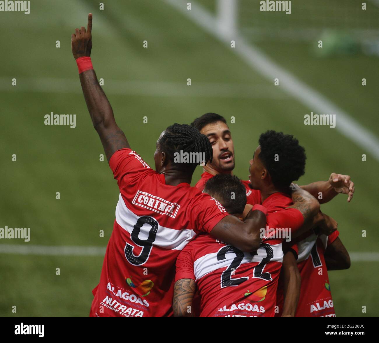 Diogo Silva do CRB celebrates saving penalty and thus winning penalty  competition for CRB during the Copa do Brasil football match between  Palmeiras v CRB at the Allianz Parque stadium in Sao