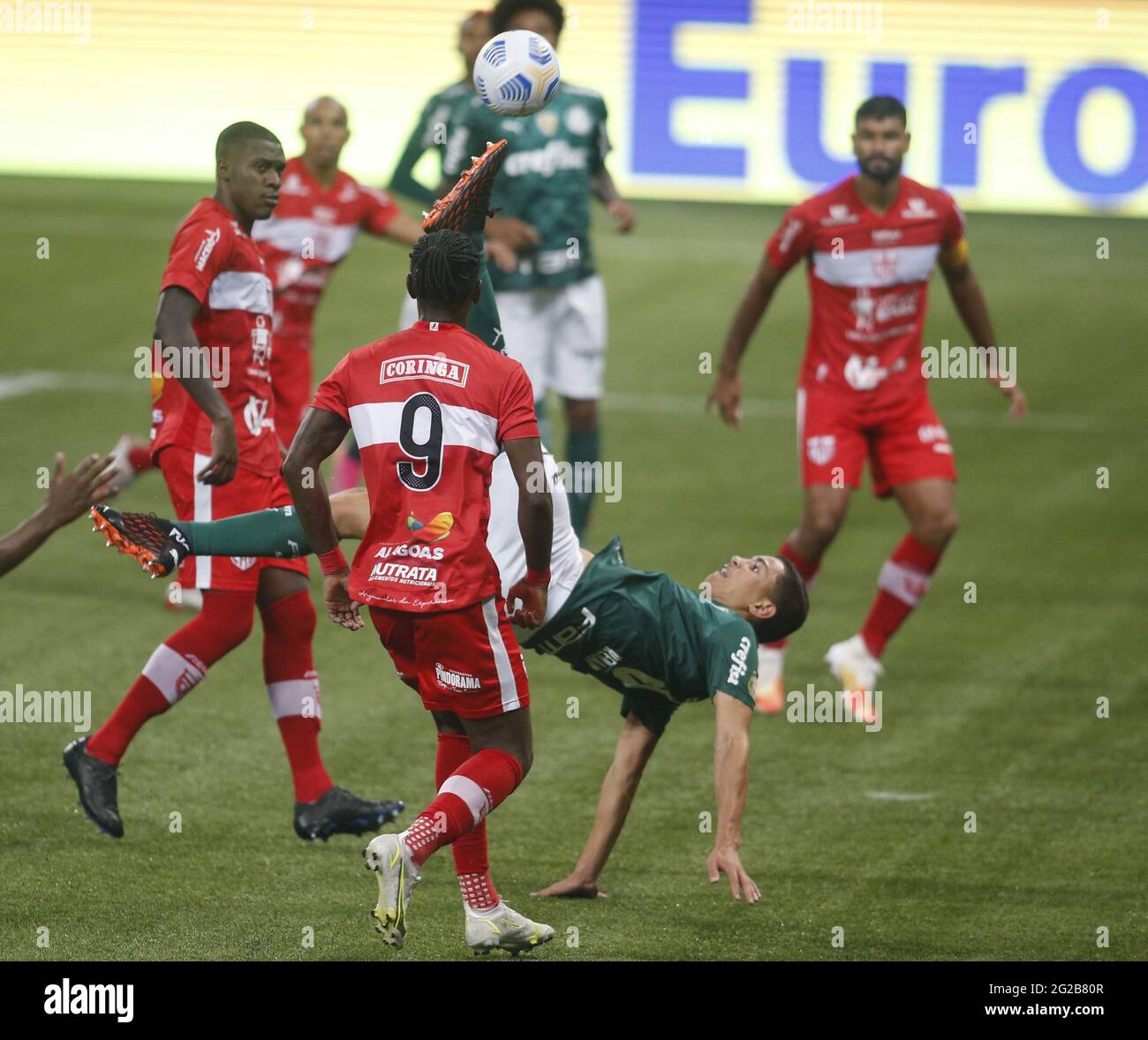 Diogo Silva do CRB celebrates saving penalty and thus winning penalty  competition for CRB during the Copa do Brasil football match between  Palmeiras v CRB at the Allianz Parque stadium in Sao