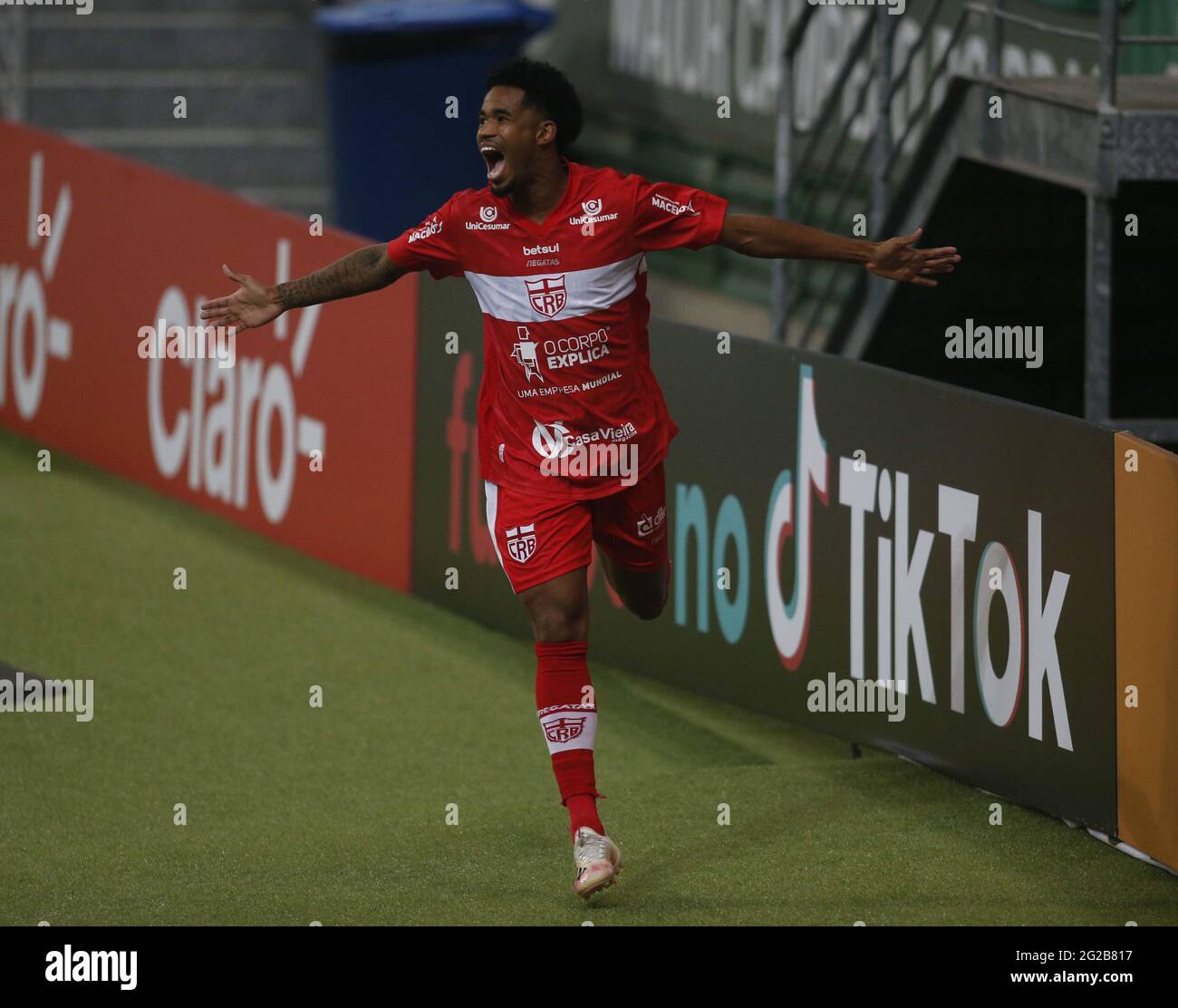 Diogo Silva do CRB celebrates saving penalty and thus winning penalty  competition for CRB during the Copa do Brasil football match between  Palmeiras v CRB at the Allianz Parque stadium in Sao