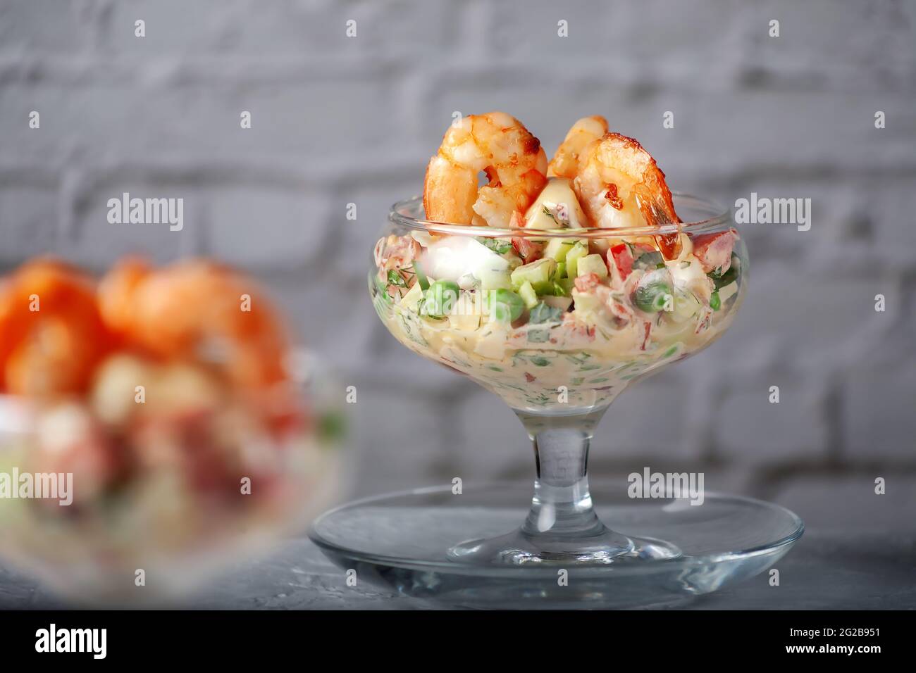 Fresh vegetable salad with shrimps. Diet food Stock Photo