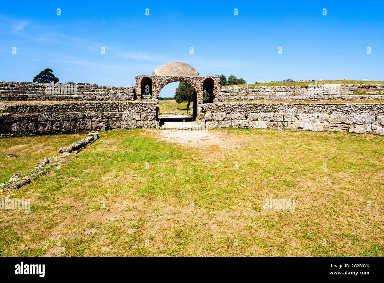 Entrance of the Amphitheatre - Archaeological Area of Paestum - Salerno, Italy Stock Photo