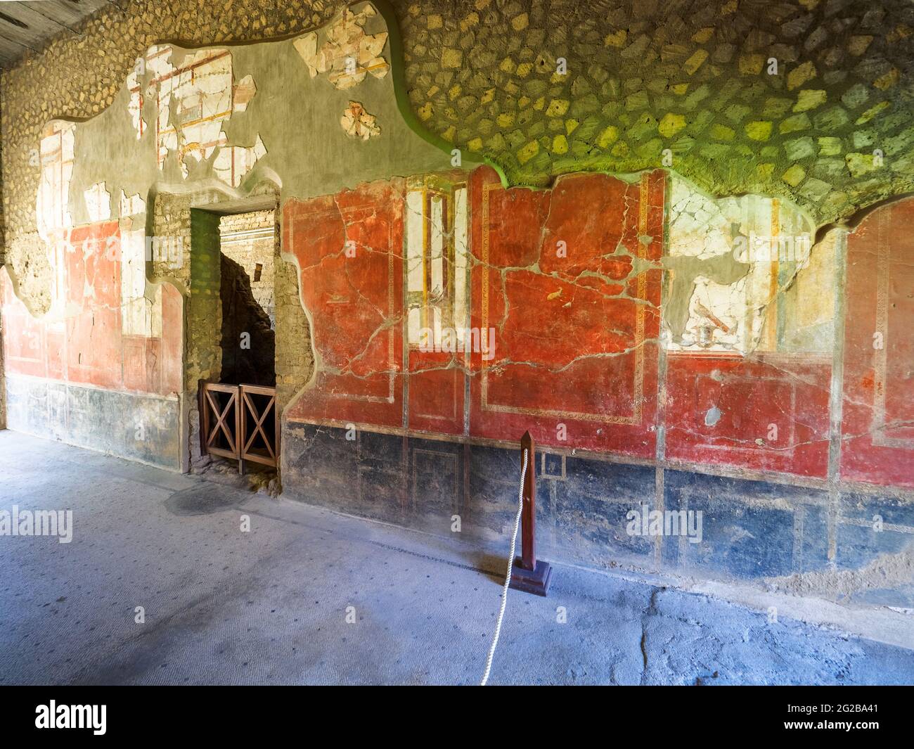 Fresco decorated wall - Oplontis known as Villa Poppaea in Torre Annunziata - Naples, Italy Stock Photo