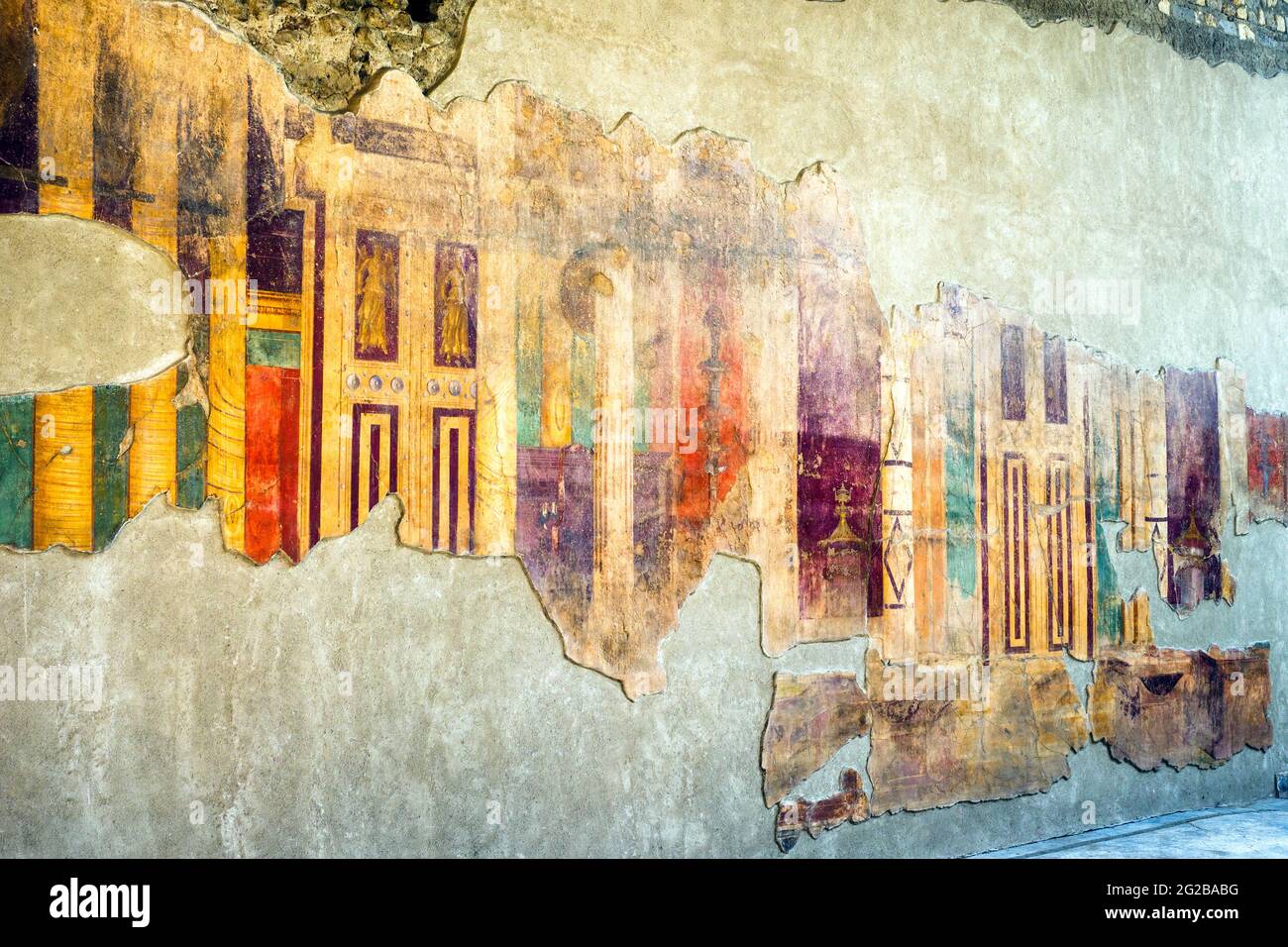 Second style fresco decorated wall - Oplontis known as Villa Poppaea in Torre Annunziata - Naples, Italy Stock Photo