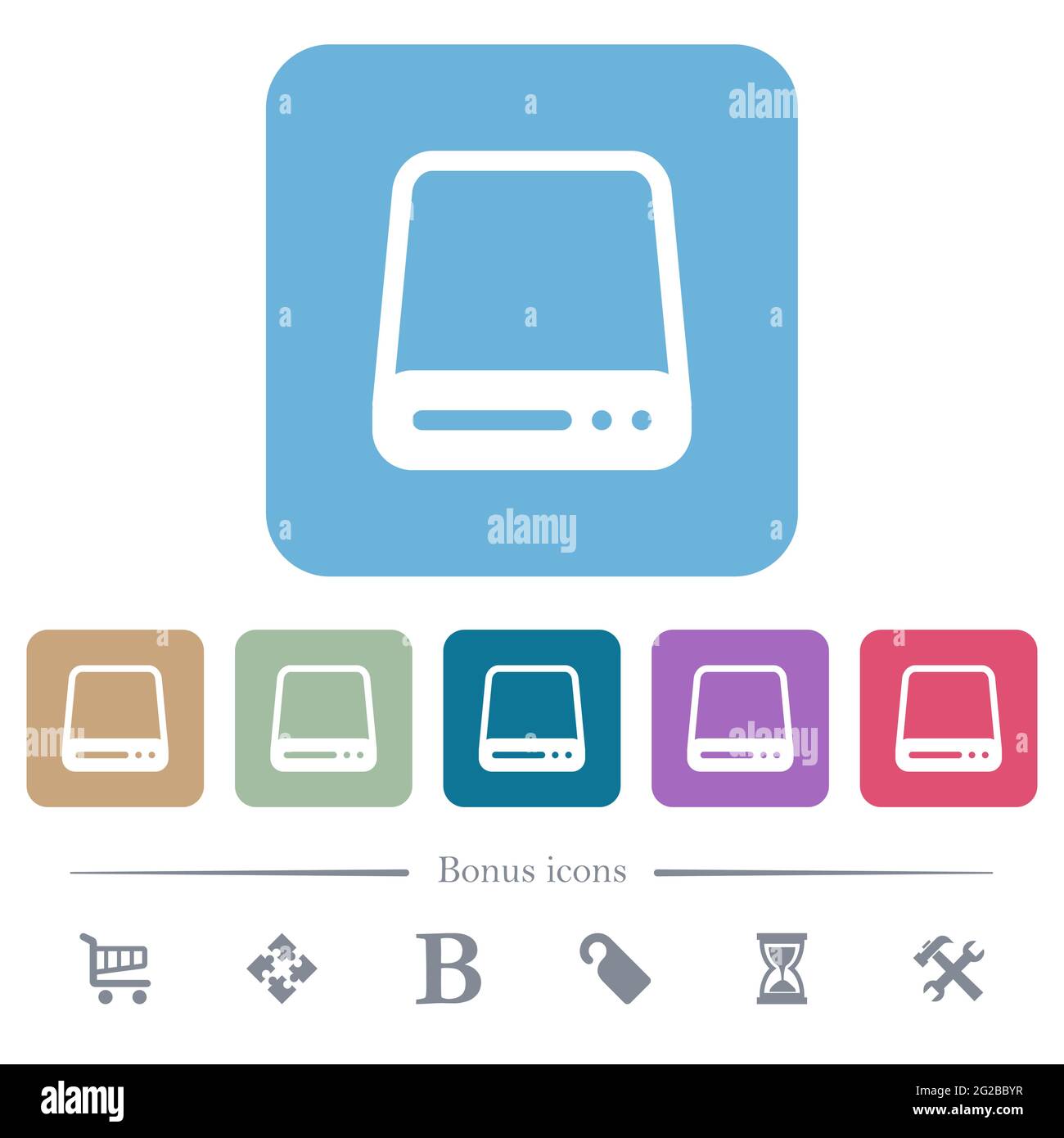 Hard disk drive white flat icons on color rounded square backgrounds. 6 ...