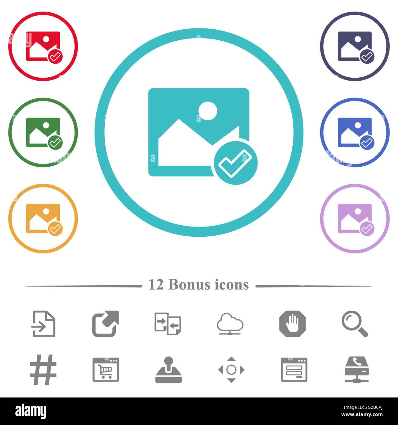 Image ok flat color icons in circle shape outlines. 12 bonus icons ...