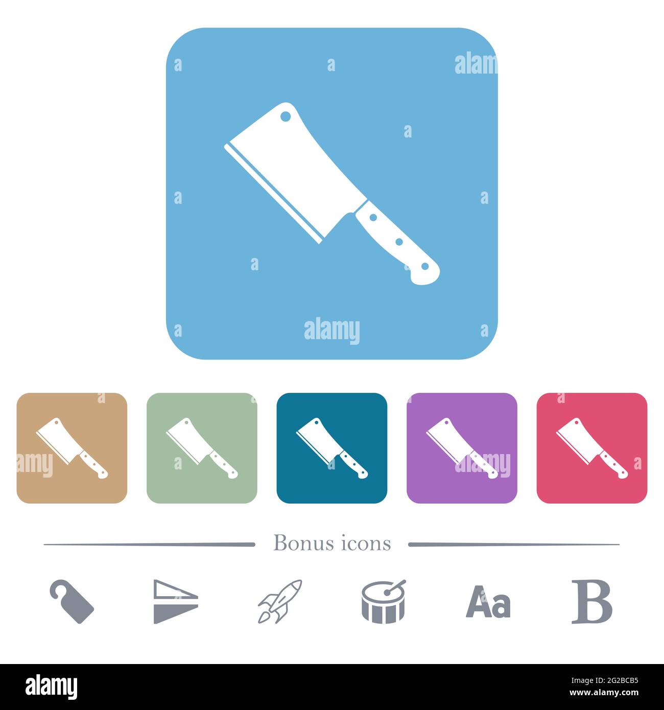 Meat cleaver knife white flat icons on color rounded square backgrounds ...