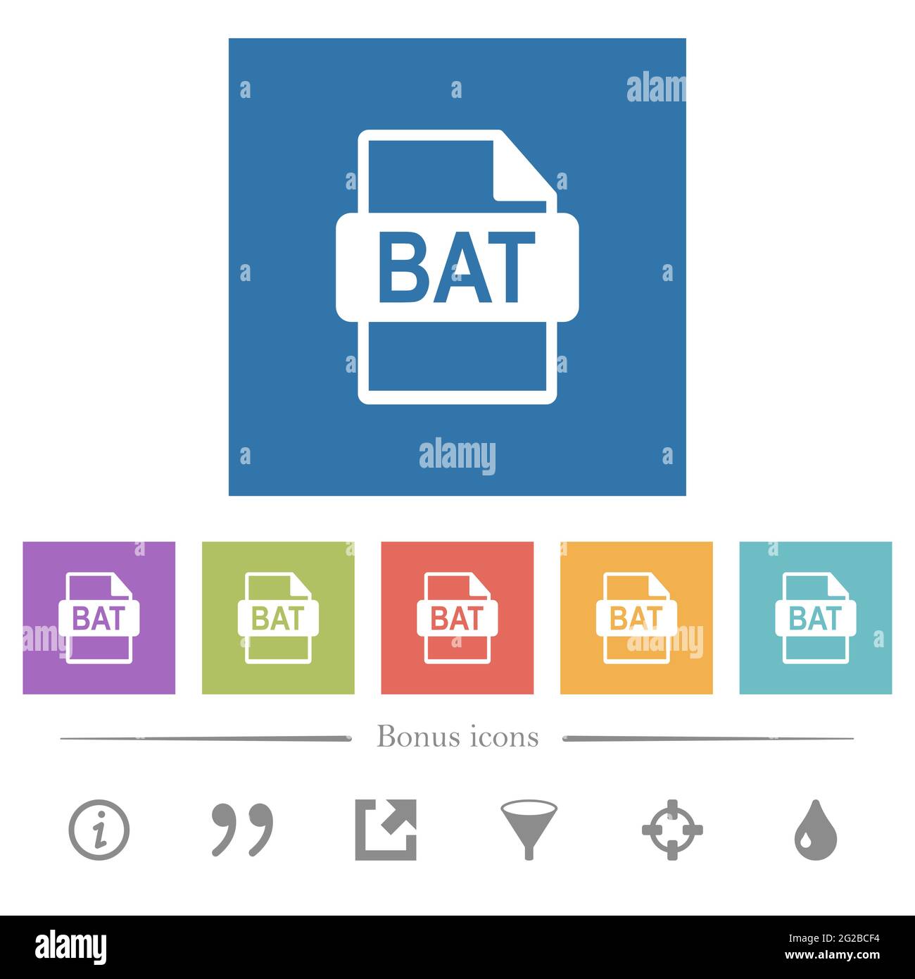 BAT file format flat white icons in square backgrounds. 6 bonus icons ...