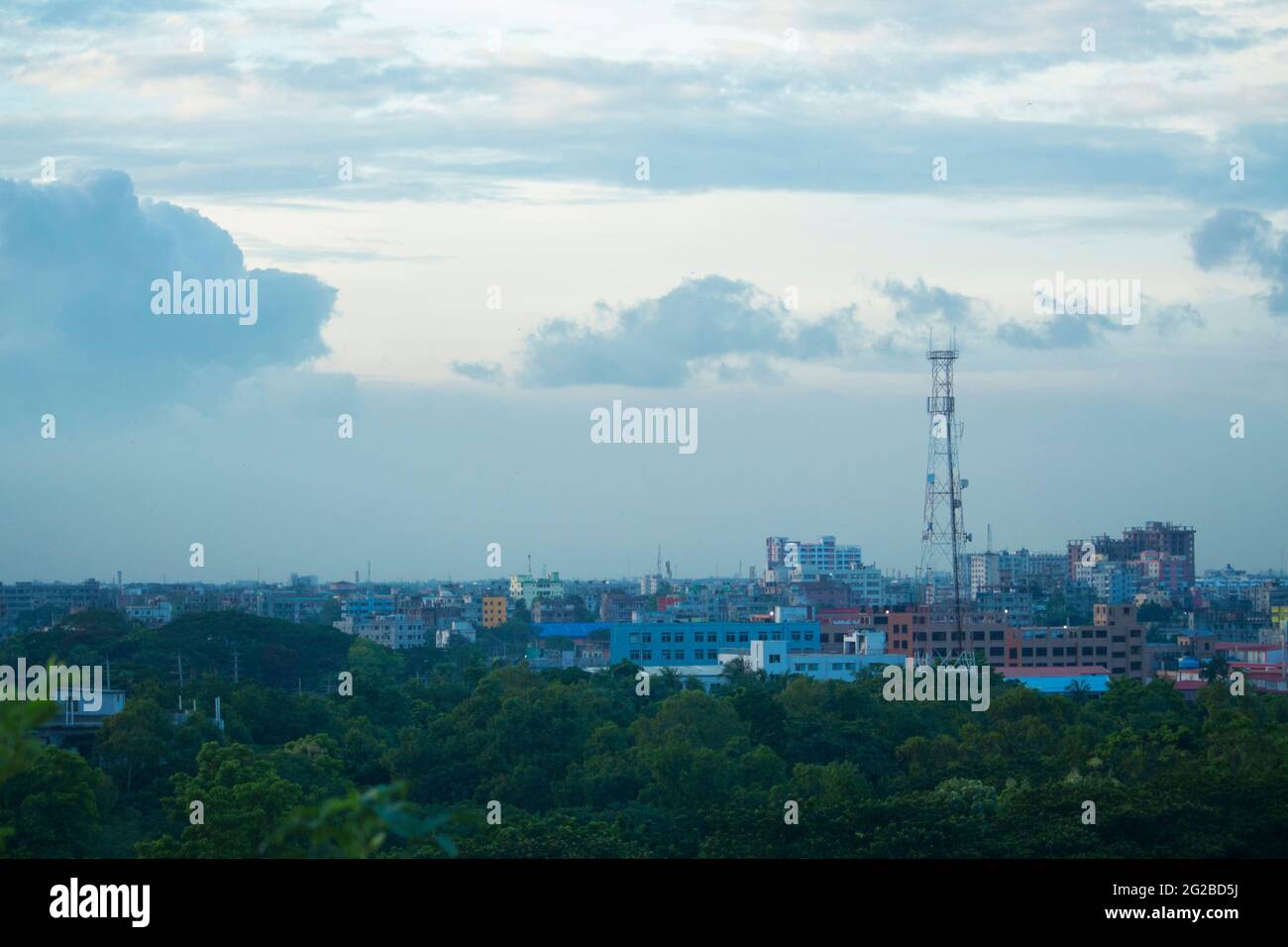 Dhaka City in the middle of nature.  The image was taken from a drone. Stock Photo