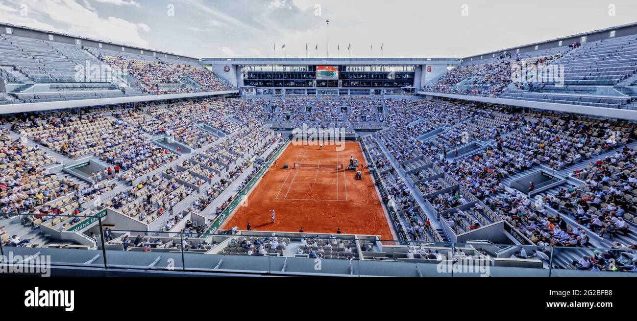 General view of the Philippe Chatrier central court during the Roland-Garros  2021, Grand Slam tennis
