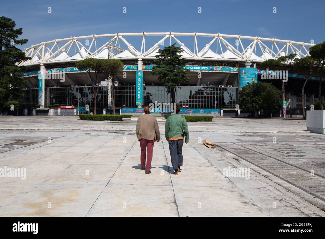 Rome, Italy. 10th June, 2021. View of Olympic Stadium in Rome. Olympic Stadium in Rome will host tomorrow evening, Friday 11 June 2021, inaugural match of European Football Championships, which should have been played in 2020 but, due to covid-19 pandemic, will be played this year (Photo by Matteo Nardone/Pacific Press) Credit: Pacific Press Media Production Corp./Alamy Live News Stock Photo