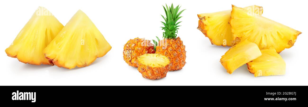 pineapple half and slices isolated on white background with full depth ...