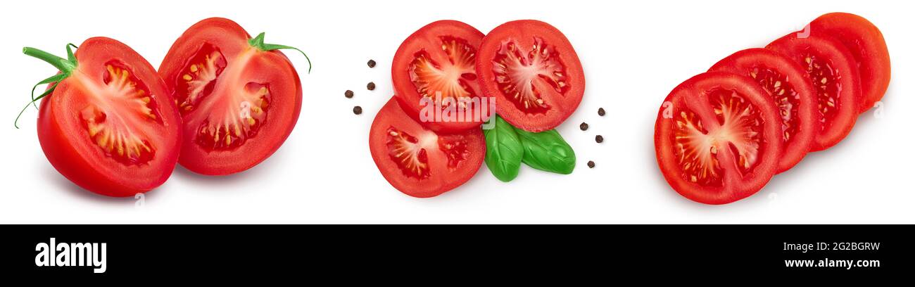 Tomato with slices isolated on white background with clipping path and ...