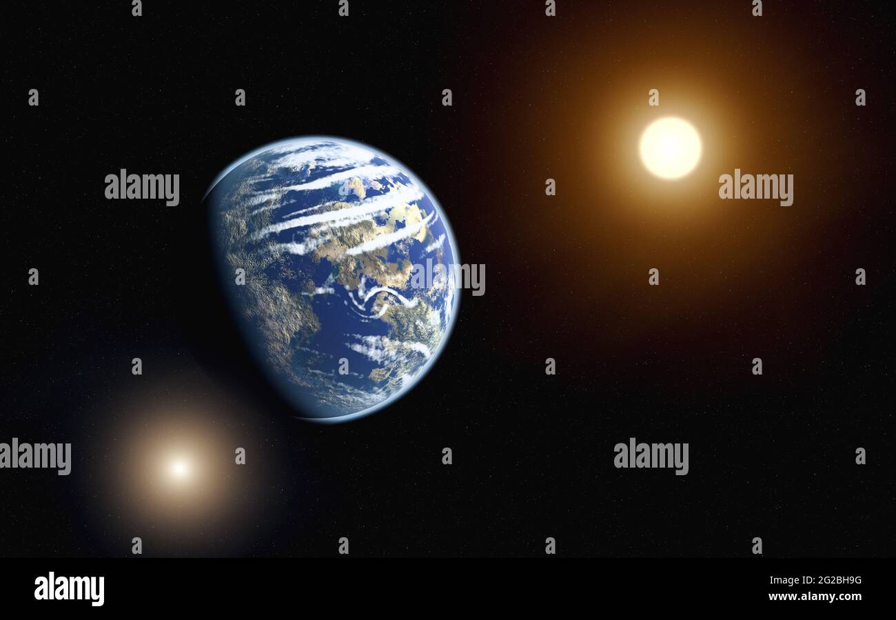 Blue alien planet in space - 3D Rendering Stock Photo - Alamy