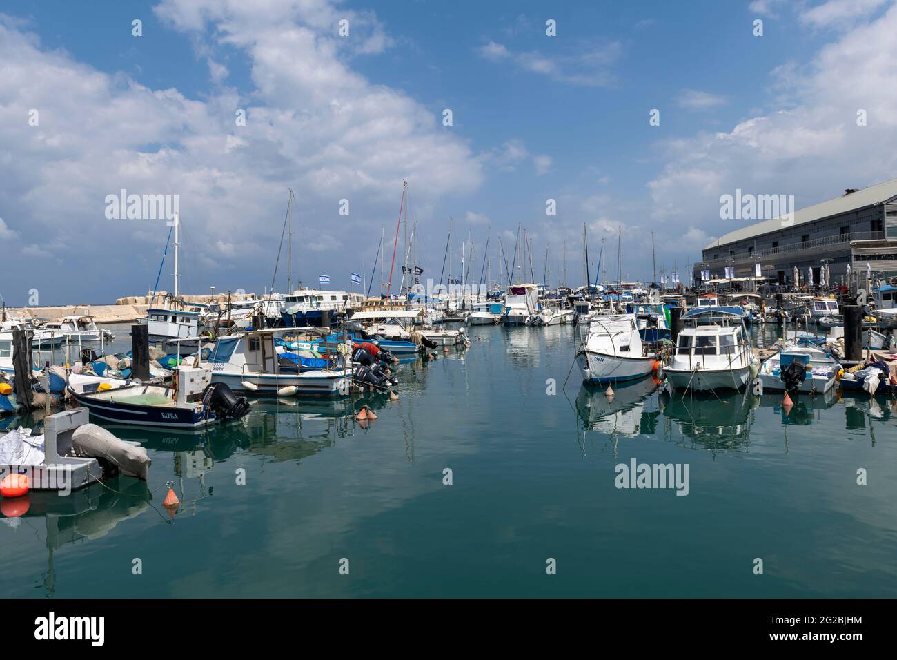 Fishing boats, yachts and touristic boats at old Jaffa marina. Tel Aviv. Israel Stock Photo
