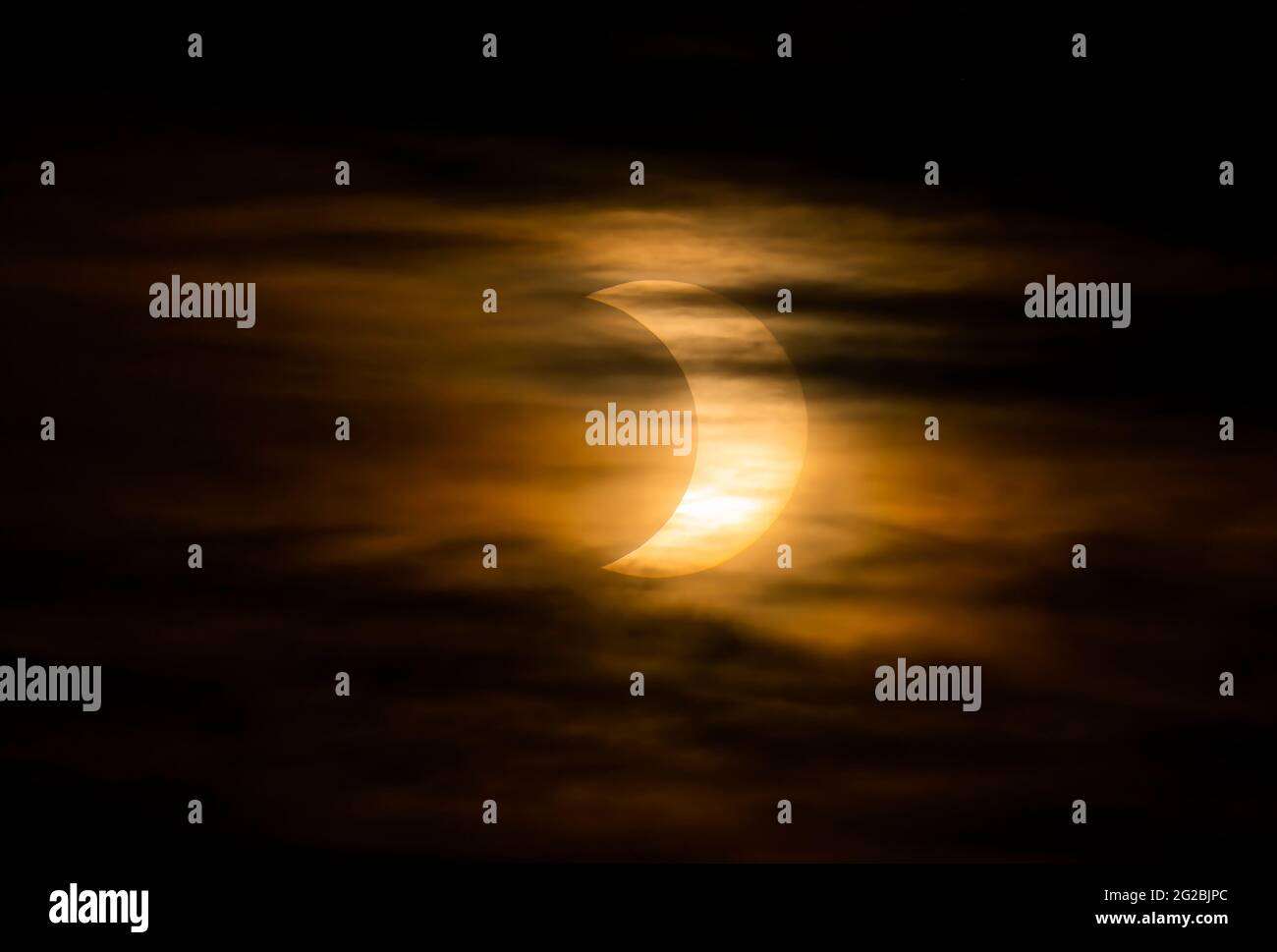 Annular Solar Eclipse June 10, 2021, Rural Kanata, Ontario, Canada Stock Photo