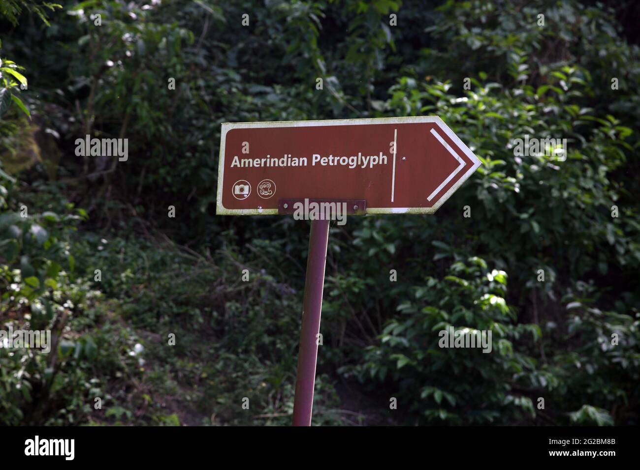 Grenada Near Gouyave Amerindian Petroglyph Sign Stock Photo