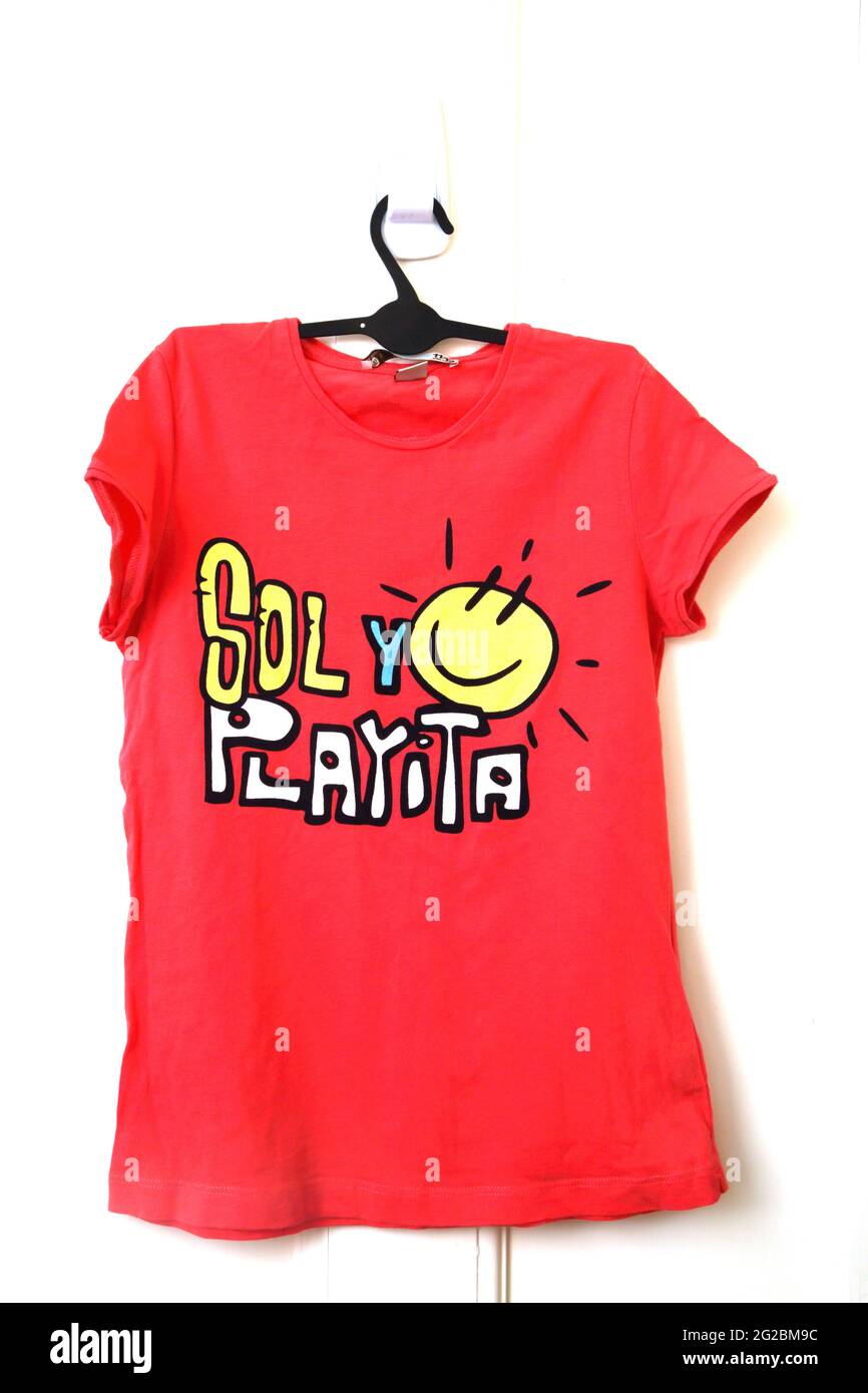 Vintage 90's Spanish T-Shirt Sol y Playita ( Sun and Beach) Stock Photo