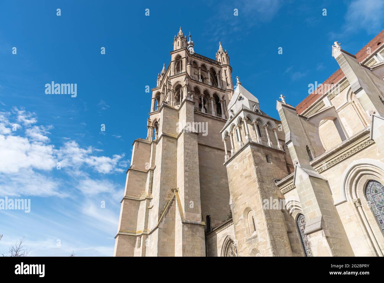 Cathedral of Notre Dame of Lausanne outdoor, a church located in the city of Lausanne in the canton of Vaud in Switzerland Stock Photo